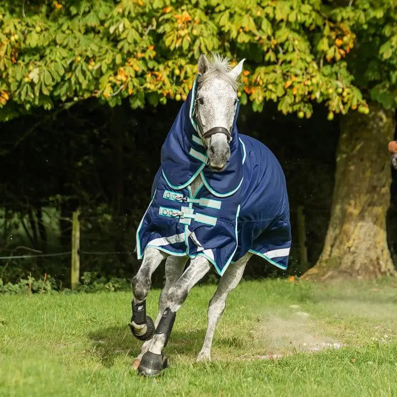 Swish 450g ultimate heavyweight turnout rug navy with reflective strips, detachable neck, and adjustable straps for fit