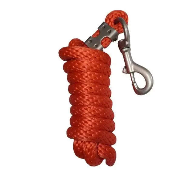 Bright orange braided horse lead rope with silver metal clip and carabiner perfect for matching head collars rope orange