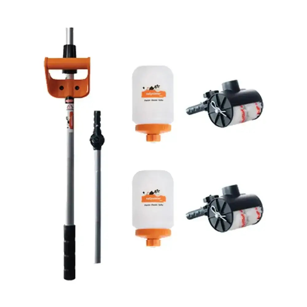 Orange and black handheld garden sprayer kit with two white translucent tanks and orange caps for tailpainter refill kit safer tail painting