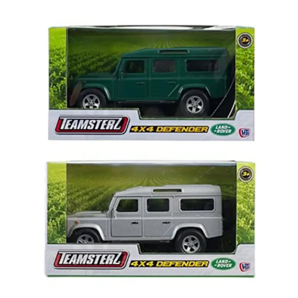 Green and silver teamsterz land rover defender toy 4x4 vehicles in original packaging perfect for kids collection