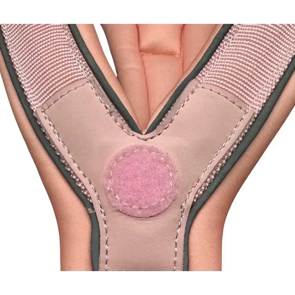Pastel pink 2.5cm btactical slip on harness with y-shaped beige insole and strategic d ring in textured fabric