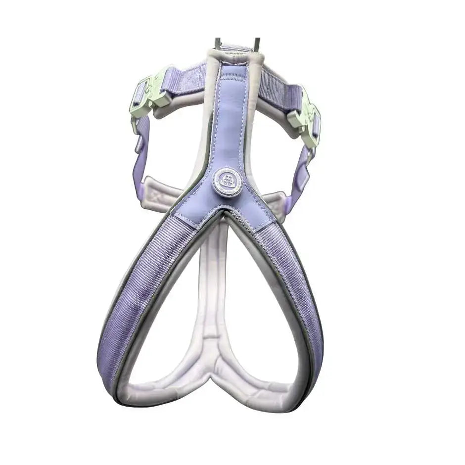 A pastel purple 2.5cm btactical slip on harness with adjustable straps padded comfort and light green buckles