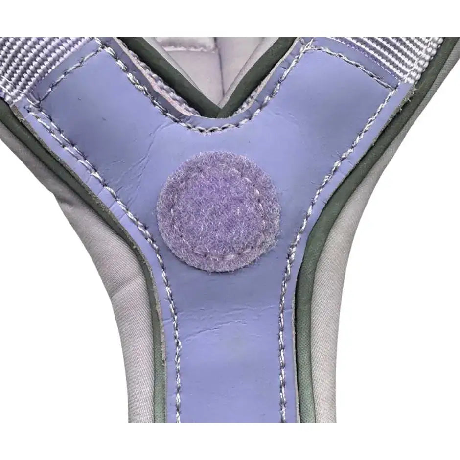 Pastel purple leather 2.5cm btactical harness with gray trim and white stitching slip-on design makes it easy to use