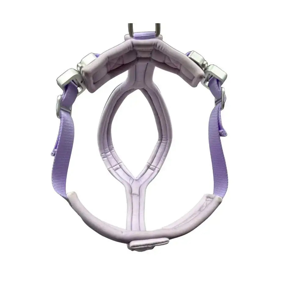 Pastel purple 2.5cm btactical slip-on harness with padded design and silver-toned metal hardware for easy use