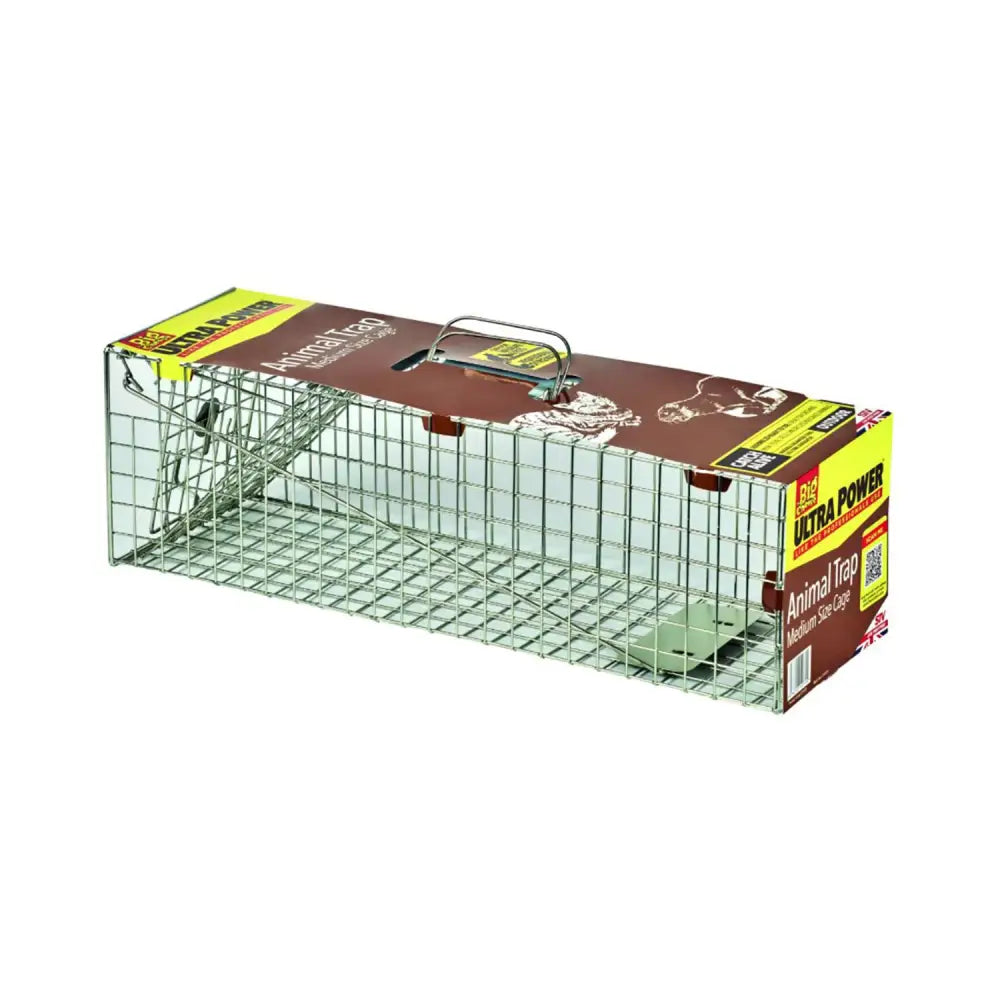 Silver metal animal trap cage with handle and grid design branded big power ultra power animal for trapping pets