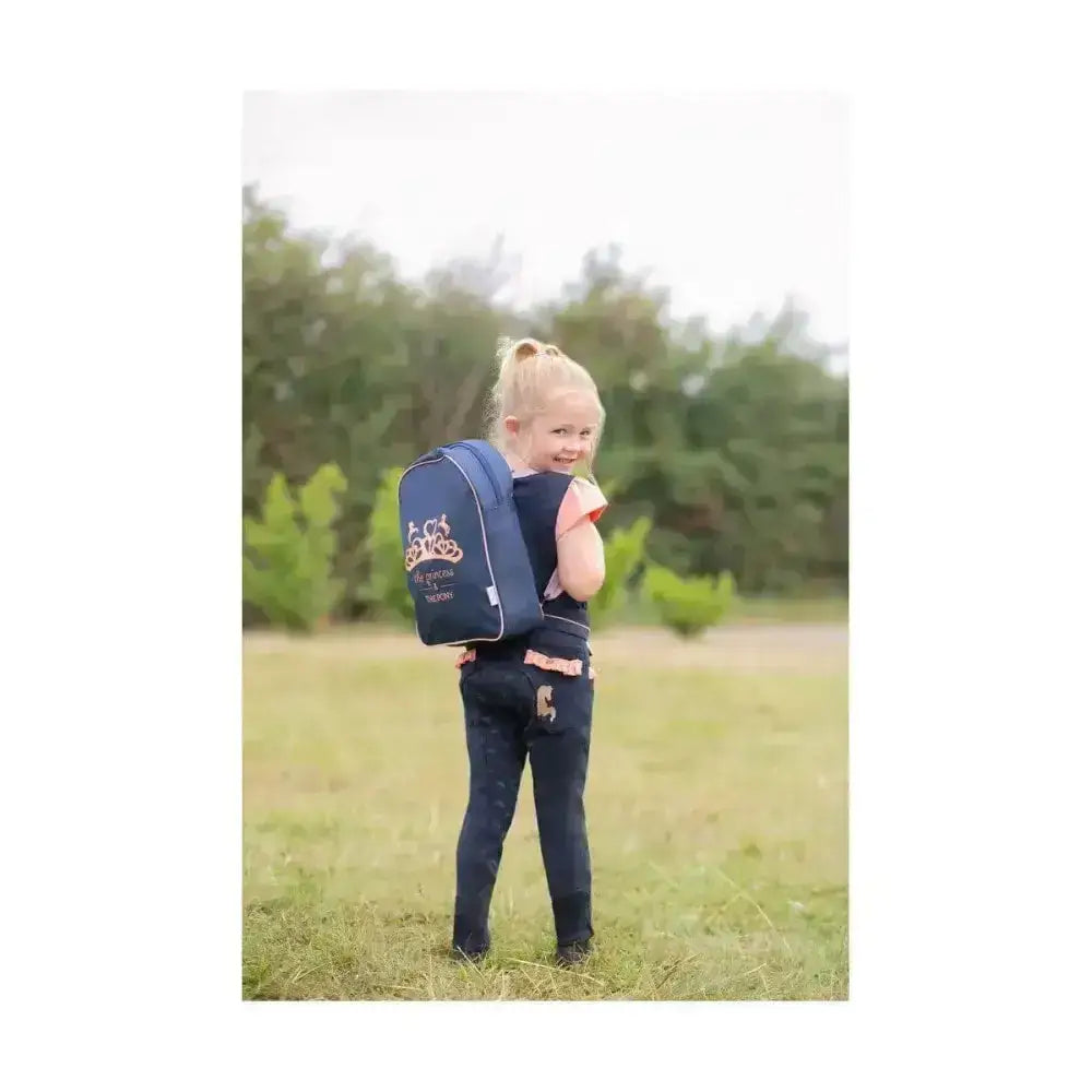 Navy blue pony collection rucksack with gold embroidered crown and my princess text by little rider