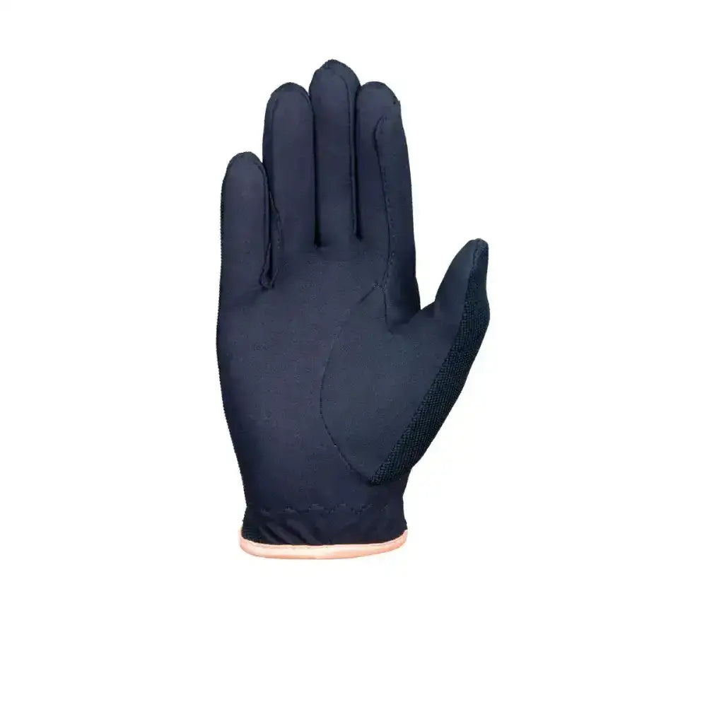 Black princess and the pony gloves by little rider featuring amara grip palm and reinforced rein fingers with pink trim