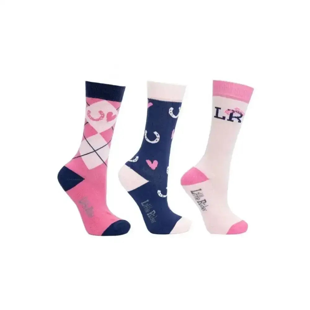 Set of three princess and the pony socks by little rider in pink navy and white breathable bamboo fabric with antibacterial properties