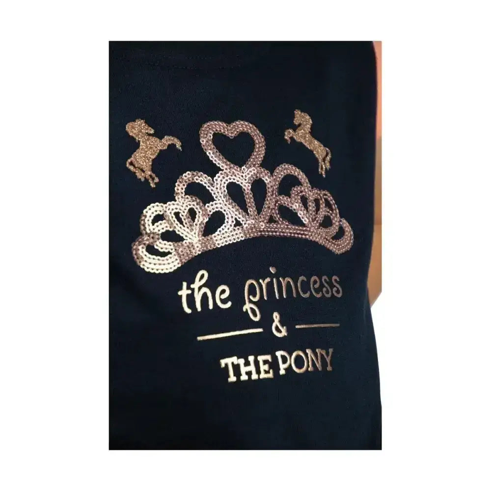 Black fabric princess and the pony t-shirt with rose gold sequined tiara and glittery ponies for pony loving princesses