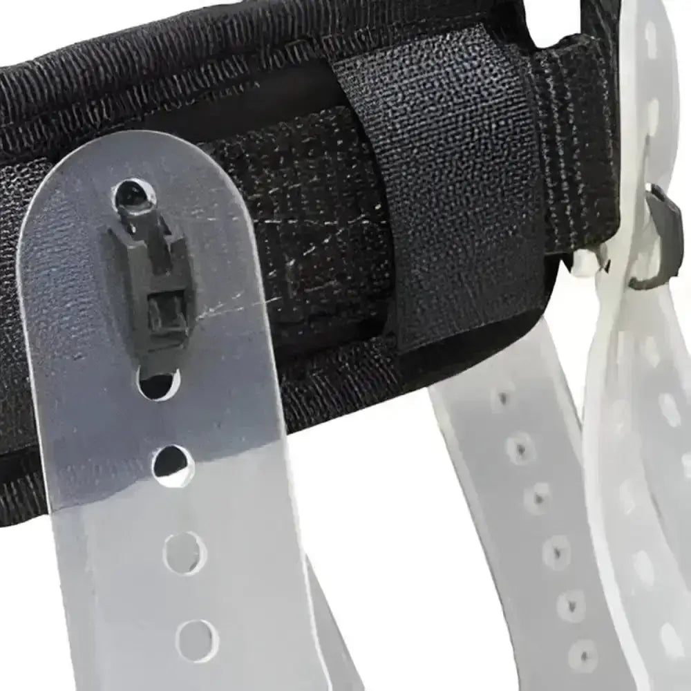 Black fabric strap with silver metal buckle and holes on thinline flexible breakaway field safe headcollar