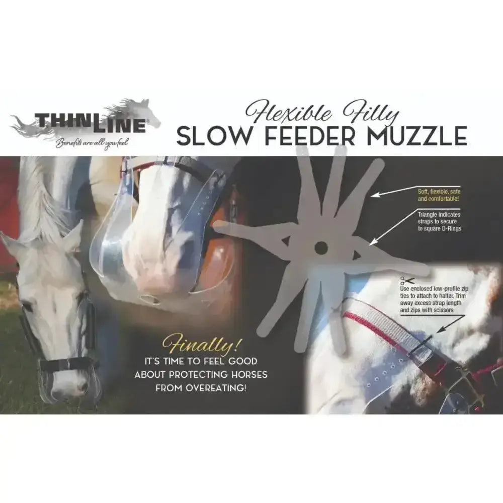 Transparent thinline flexible grazing muzzle made of plastic for managing grass intake on horses 2.5cm wide