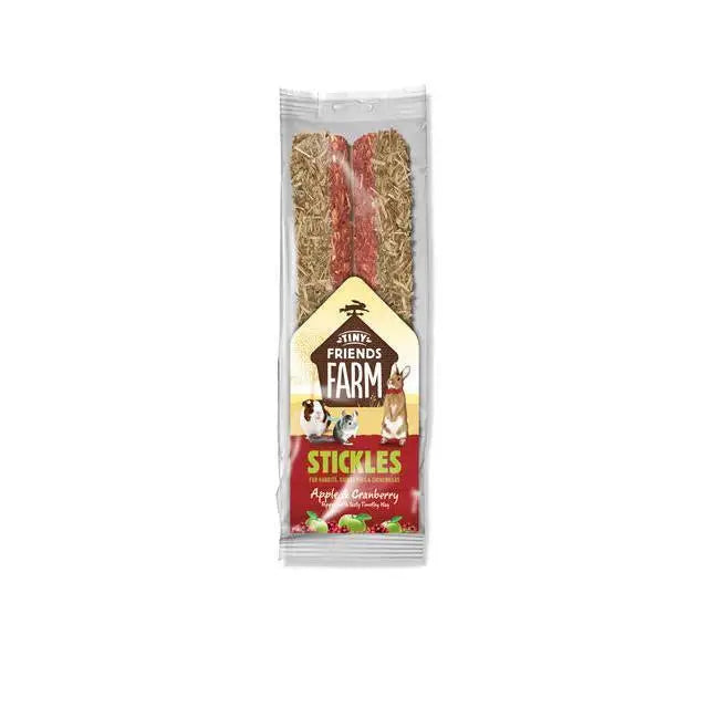Tiny friends farm apple cranberry flavored stick treats in clear plastic pack for small pets friends stickles