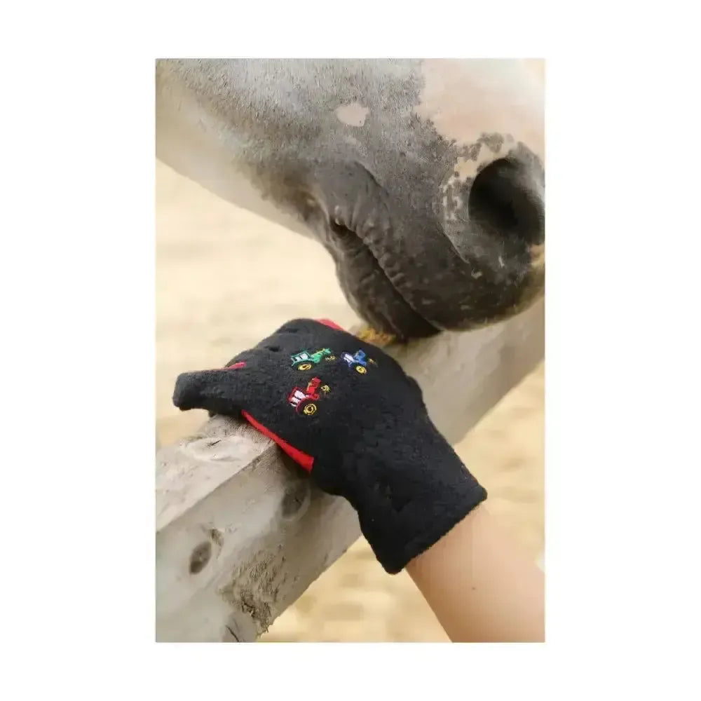 Tractor Collection Fleece Gloves by Little Knight Grey/Red Child Medium Riding Gloves