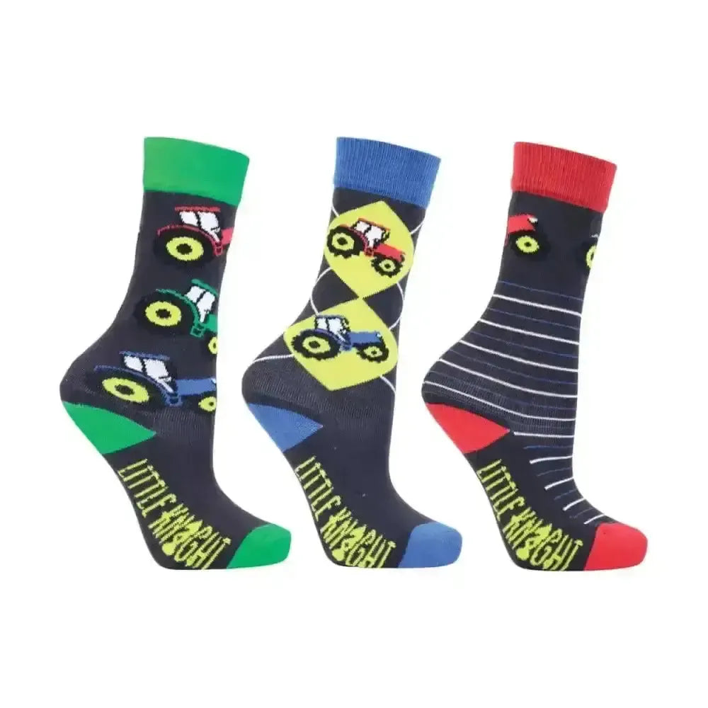 Tractor Collection Socks by Little Knight (Pack of 3) Charcoalgrey/Red Child 8-12 Riding Socks