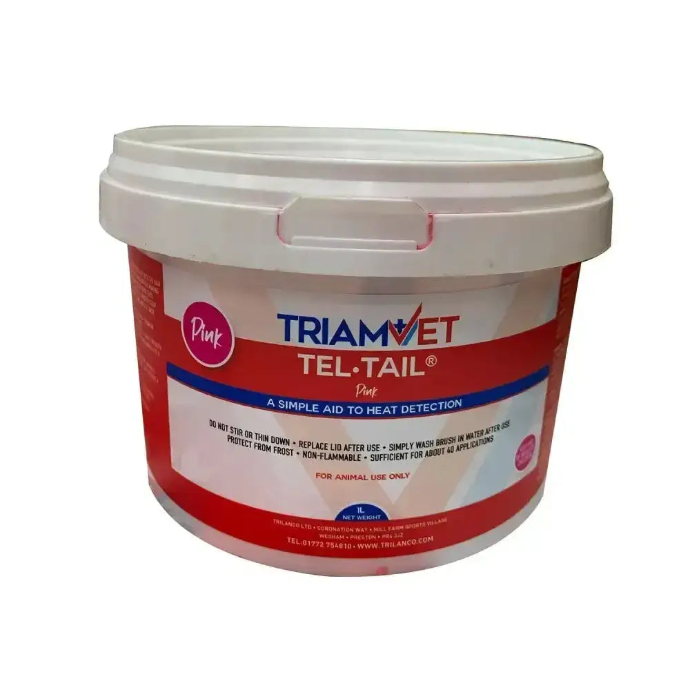 Pink triamvet tel-tail paint 1-liter container heat detection aid for animals used in mounting activities