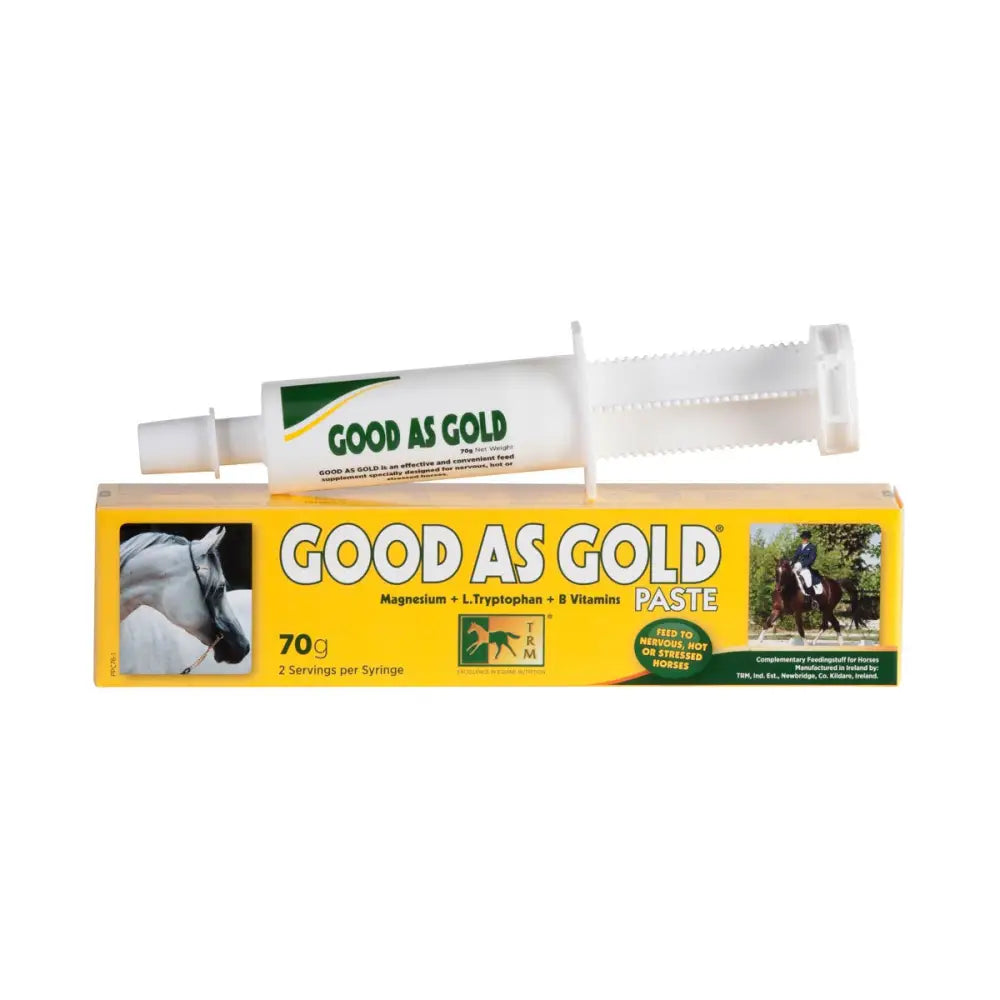 Trm good as gold paste in a white syringe with yellow and green box effective calming paste with chelated magnesium