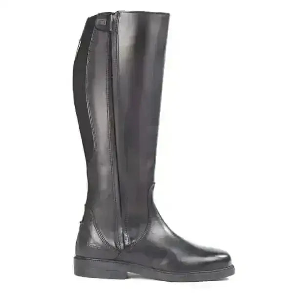 Black leather tuffa breckland plus size competition boots with sleek glossy finish and side zipper for broader calves