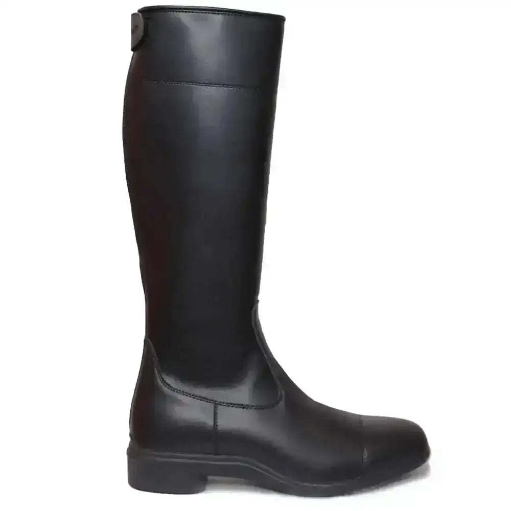 Black leather tuffa sandown winter riding boot with smooth glossy finish and reinforced stitching along the shaft