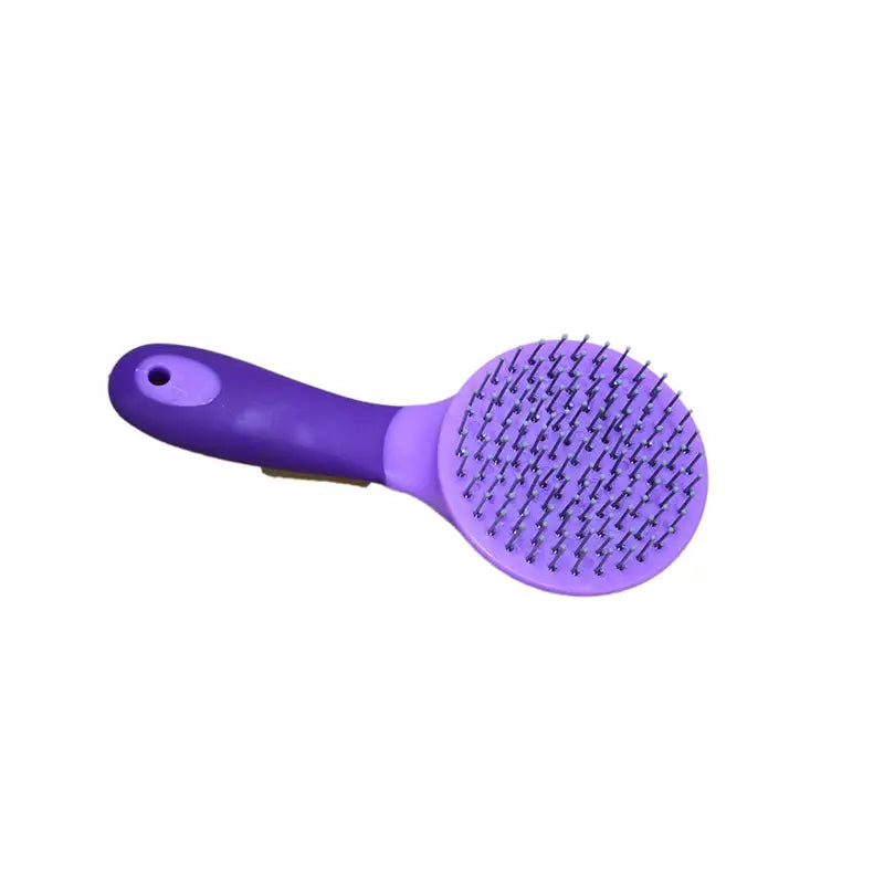 Purple plastic two tone round mane and tail brush with rounded head and dense evenly spaced bristles