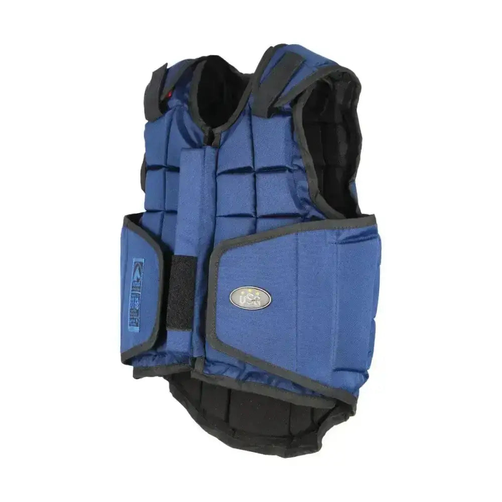 Blue padded usg flexi panel body protector with black trim and silver oval logo for safety and impact protection