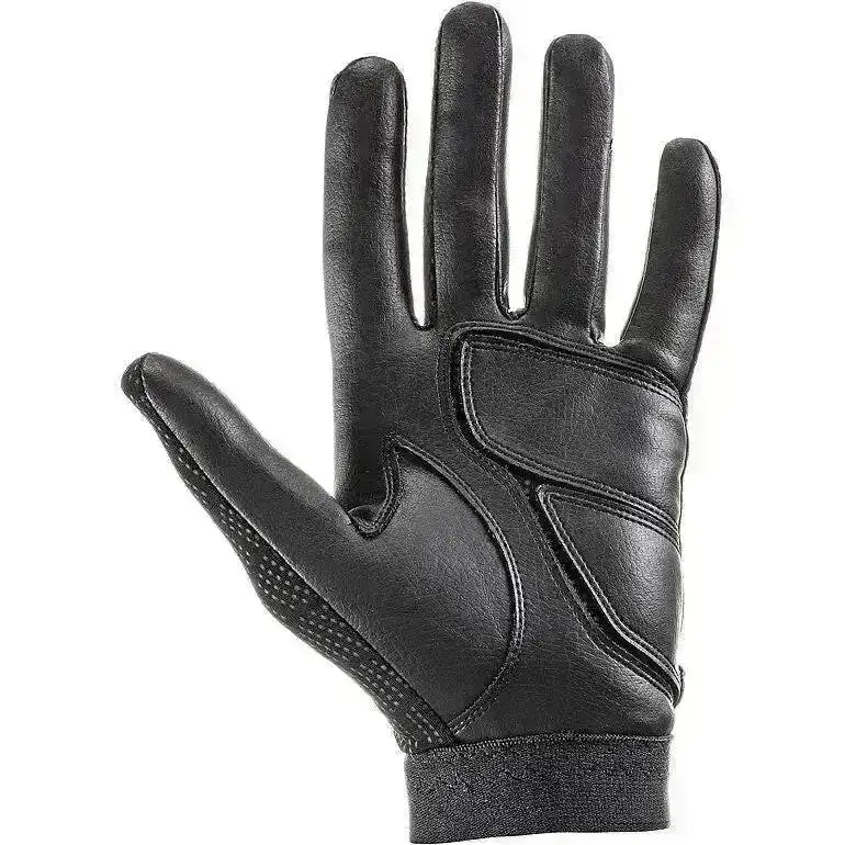 Black uvex ceravent riding gloves made of leather with reinforced stitching and perforated palm for grip