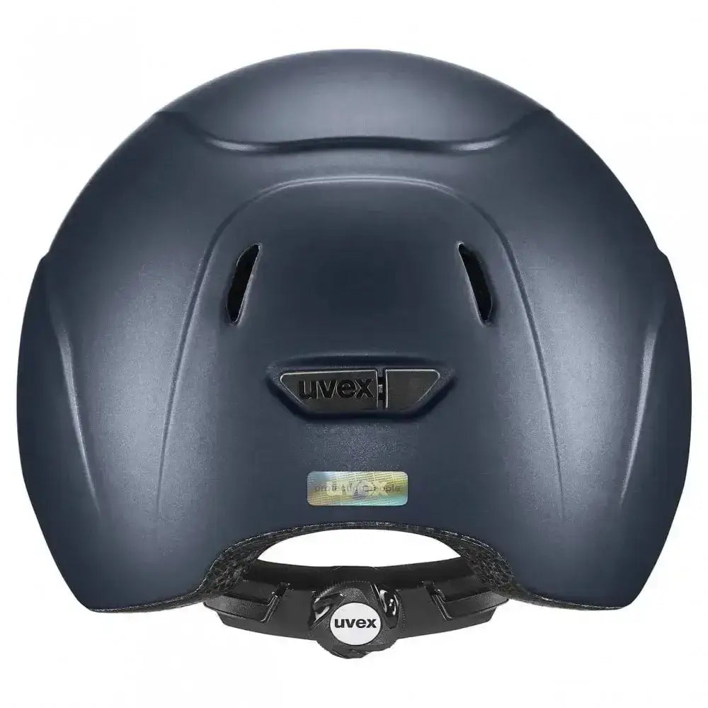 Matte black uvex kiddox matt helmet with aerodynamic design and ventilation slots for navy kids riding safety