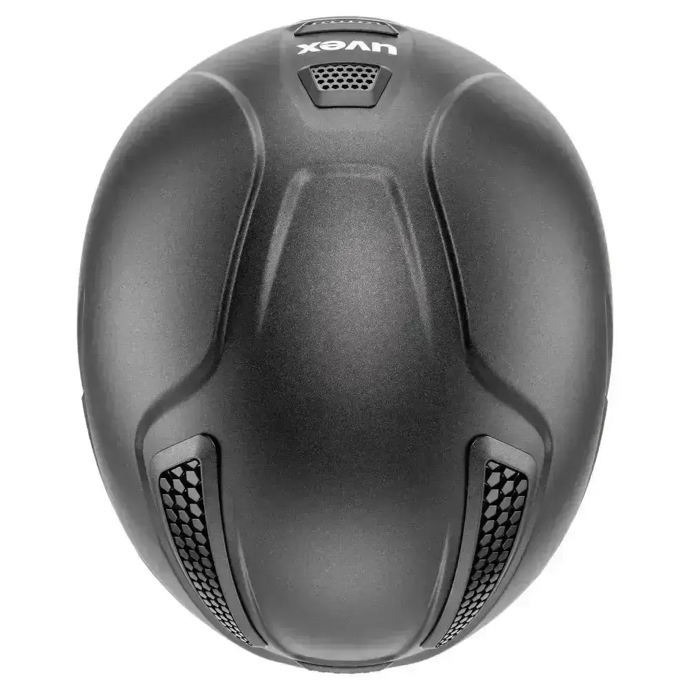 Black matte uvex perfexxion iii xc riding hat with integrated ventilation grilles for climate control
