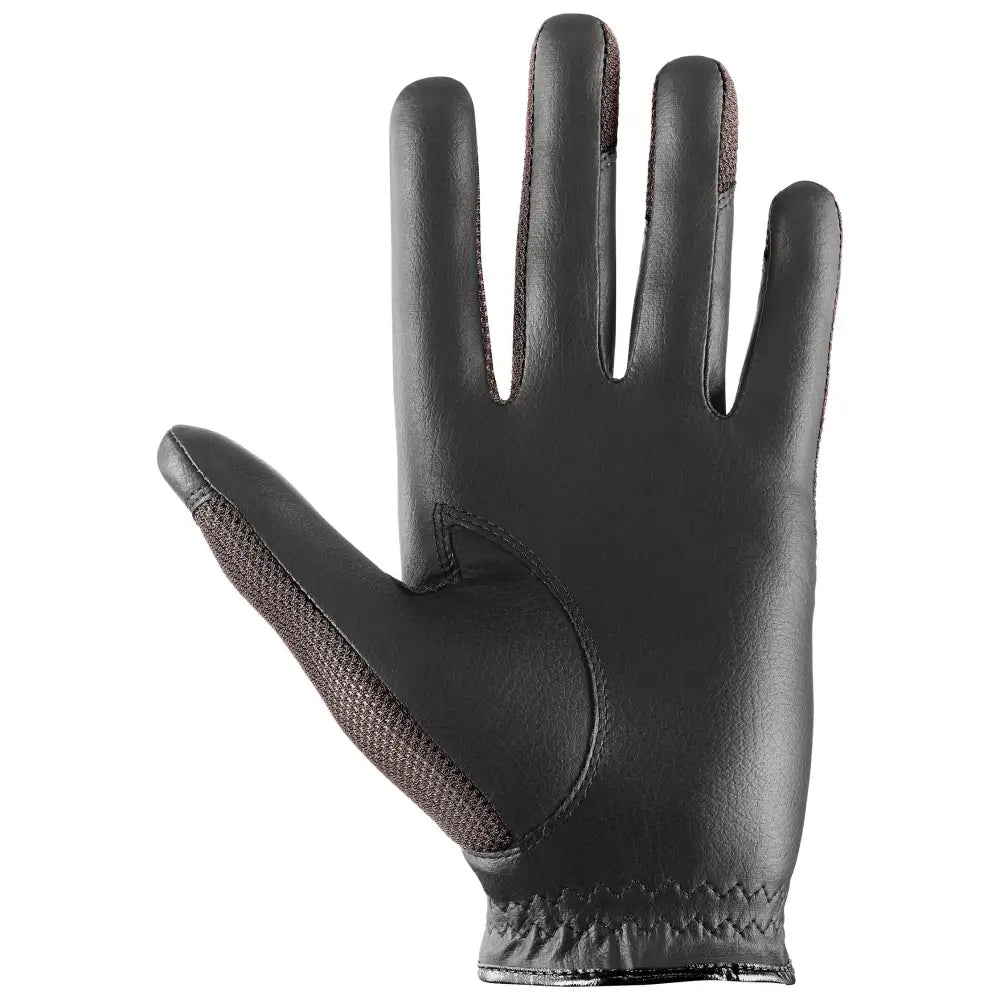 Black leather uvex sumair riding gloves with textured mesh panels on palm and fingers for intensive rides