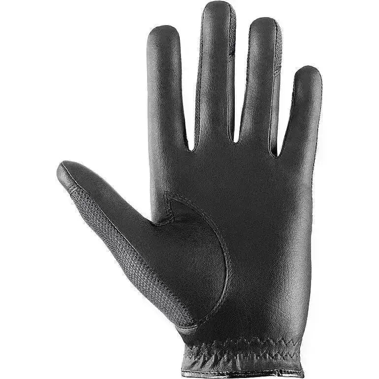 Black leather uvex sumair riding gloves with textured grip on palm and fingers for intensive rides