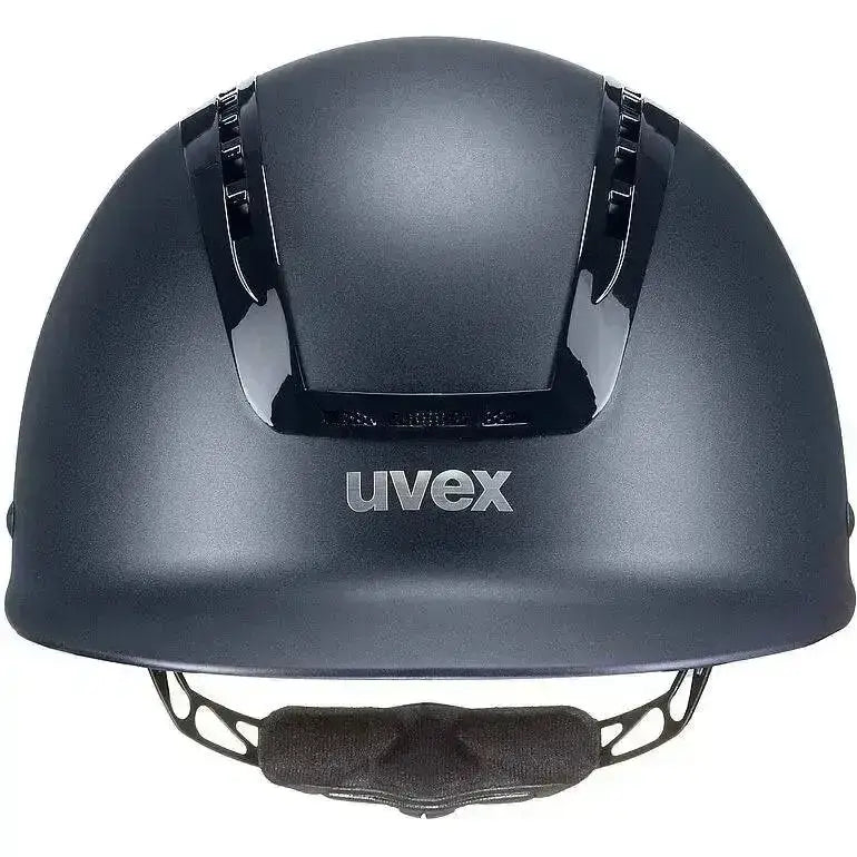 Black uvex suxxeed active riding hat with matte finish and glossy ventilation slots for active riding use