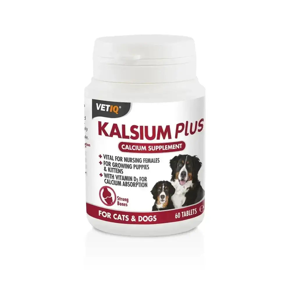 White vetiq kalsium plus plastic bottle with red label, calcium supplement for cats & dogs with bernese mountain dogs image