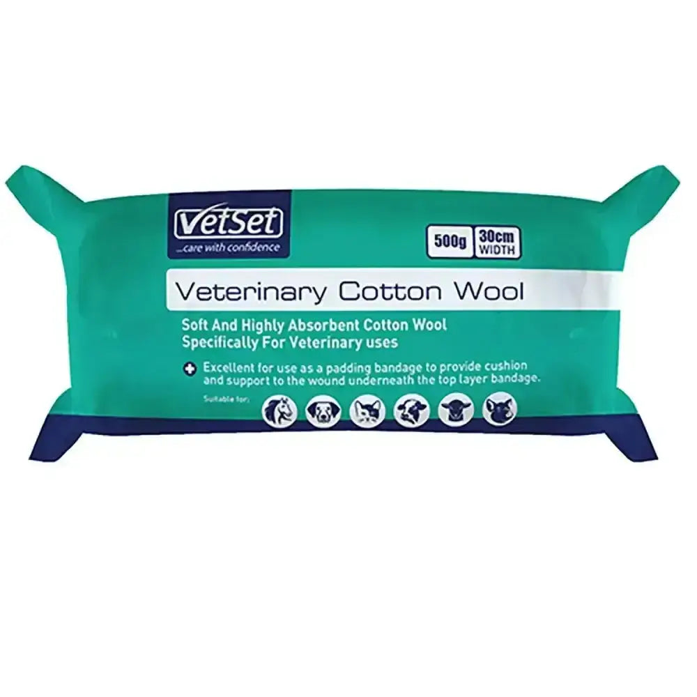 Vetset cotton wool in teal and navy blue packaging 500g with 30cm width made of premium quality fibres and highly absorbent cotton