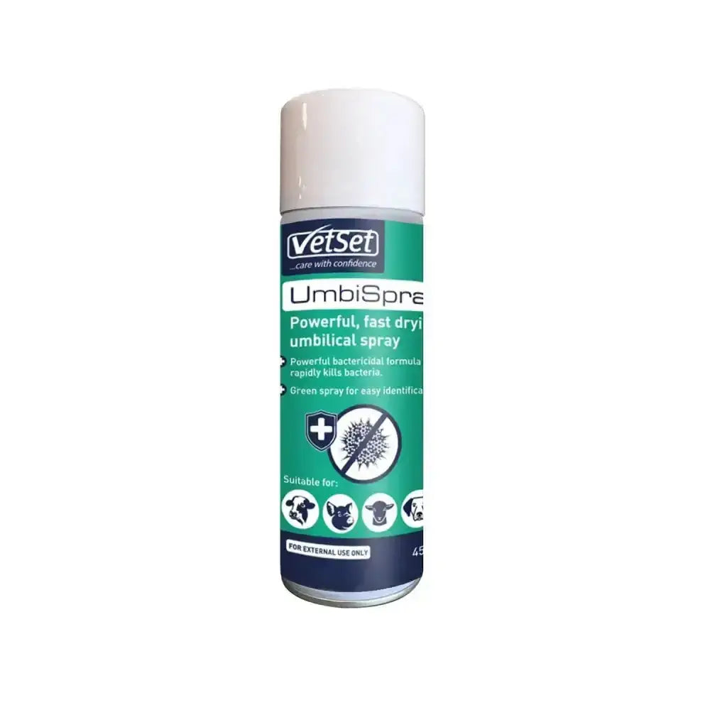 Vetset umbispray green and white aerosol can with powerful bactericidal action fast-acting spray for pets external use