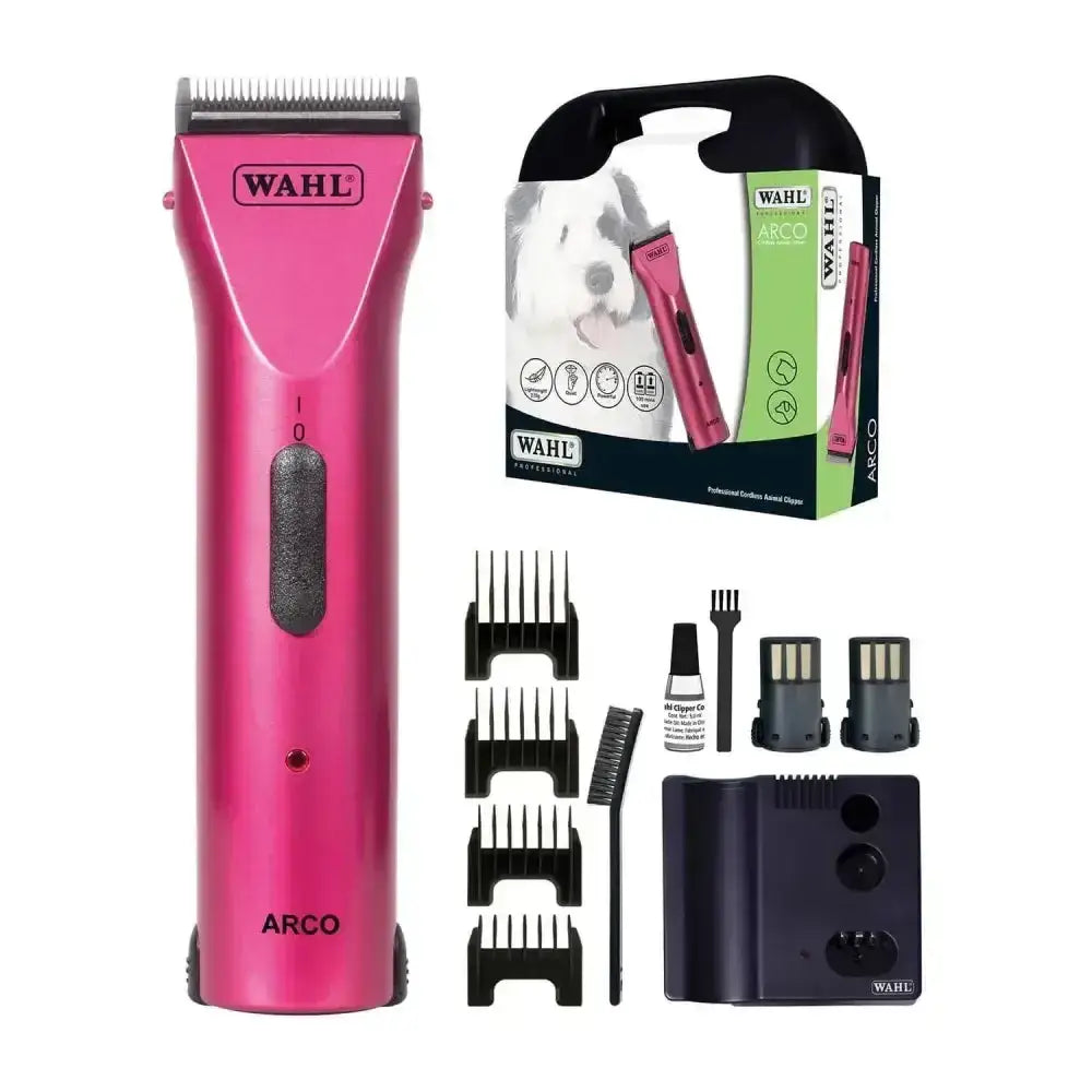 Pink wahl arco clipper kit with black accents ultra-quiet cordless clipper and led charge indicator plus attachments