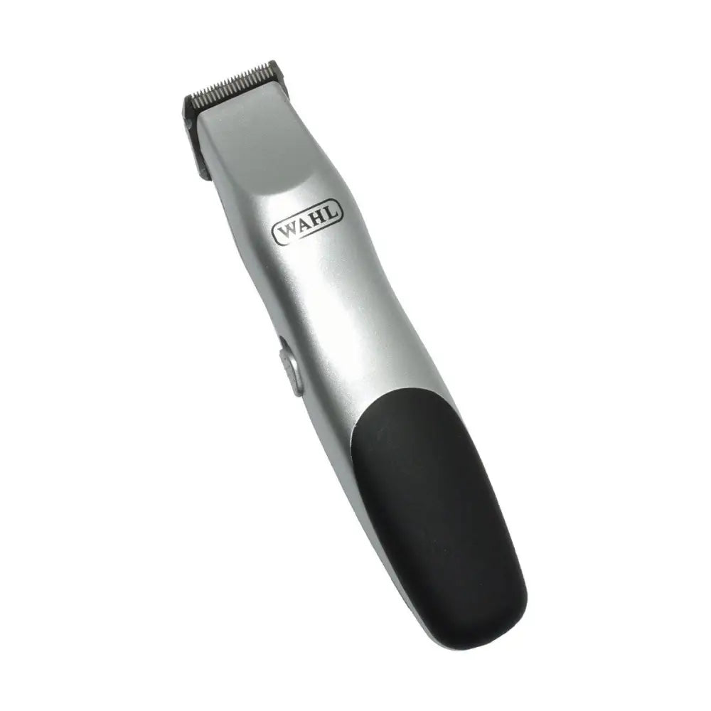 Silver and black wahl battery dog trimmer with textured grip and battery operated clipper for easy grooming