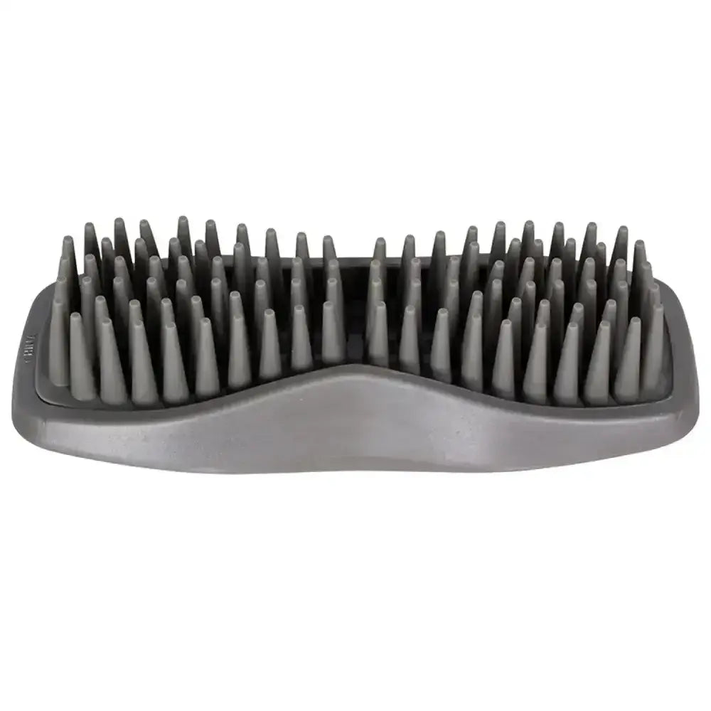 Gray silicone wahl curry comb rubber with curved handle and rubberised bristles effectively for pet grooming