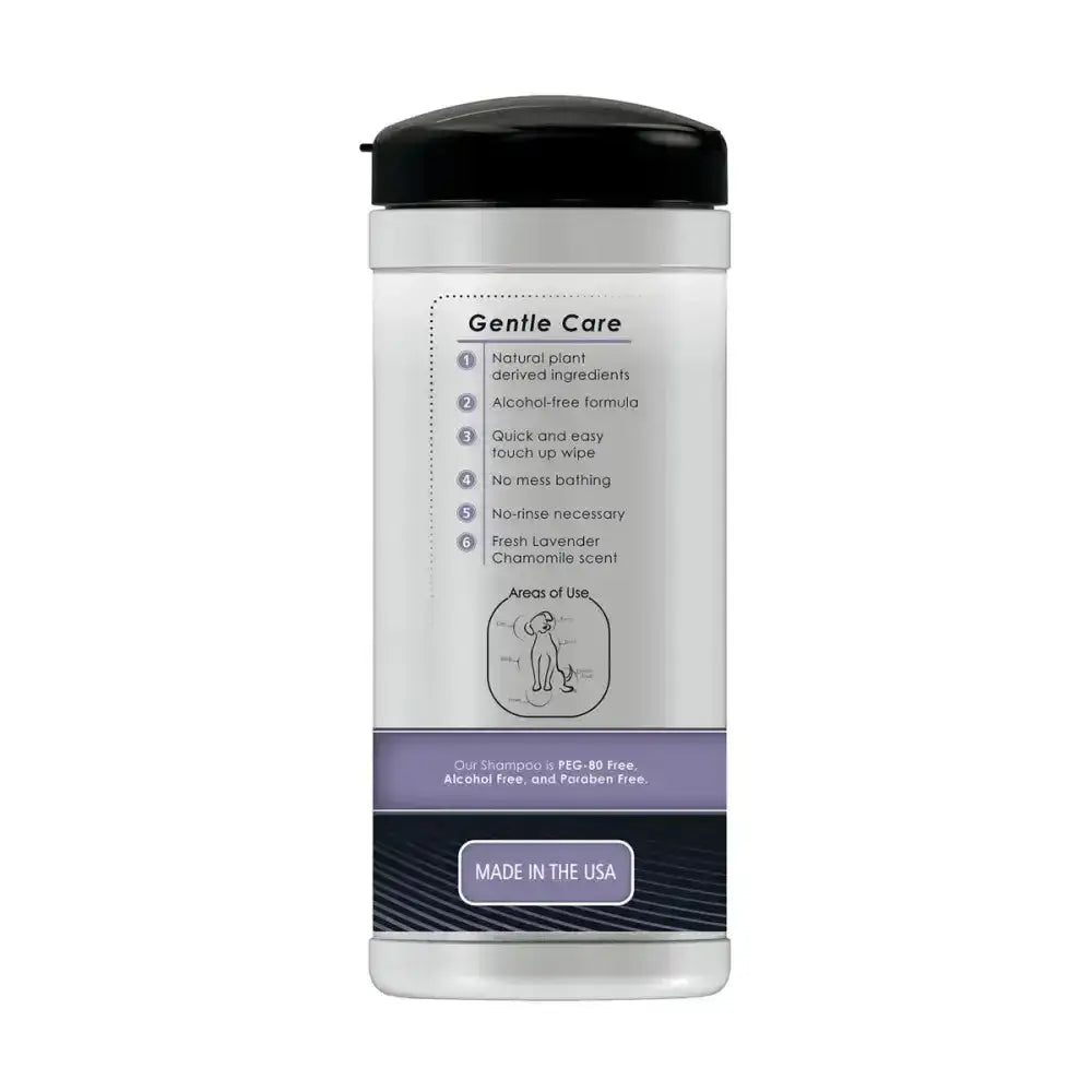 White plastic container with black lid wahl refresh cleaning wipes dog gentle care lavender chamomile scent