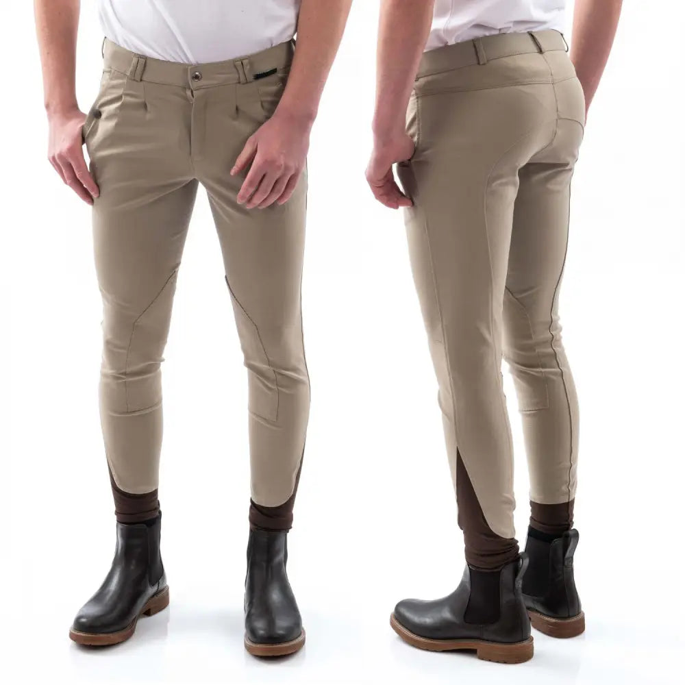 Khaki whitaker b126m sawley mens breeches with reinforced stitching and dark brown ankle cuffs in breeches light khaki