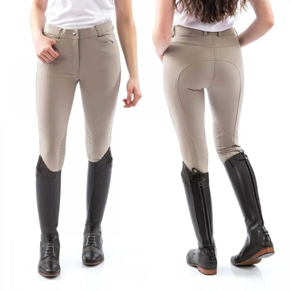 Beige whitaker b155l clayton ladies breeches with grip knee feature and tailored fit for riding comfort