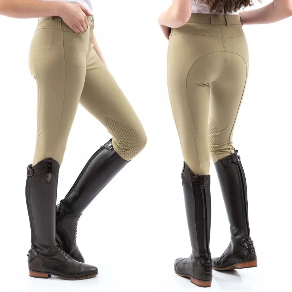 Khaki whitaker b155l clayton ladies breeches with grip knee and reinforced panels for comfortable riding fit