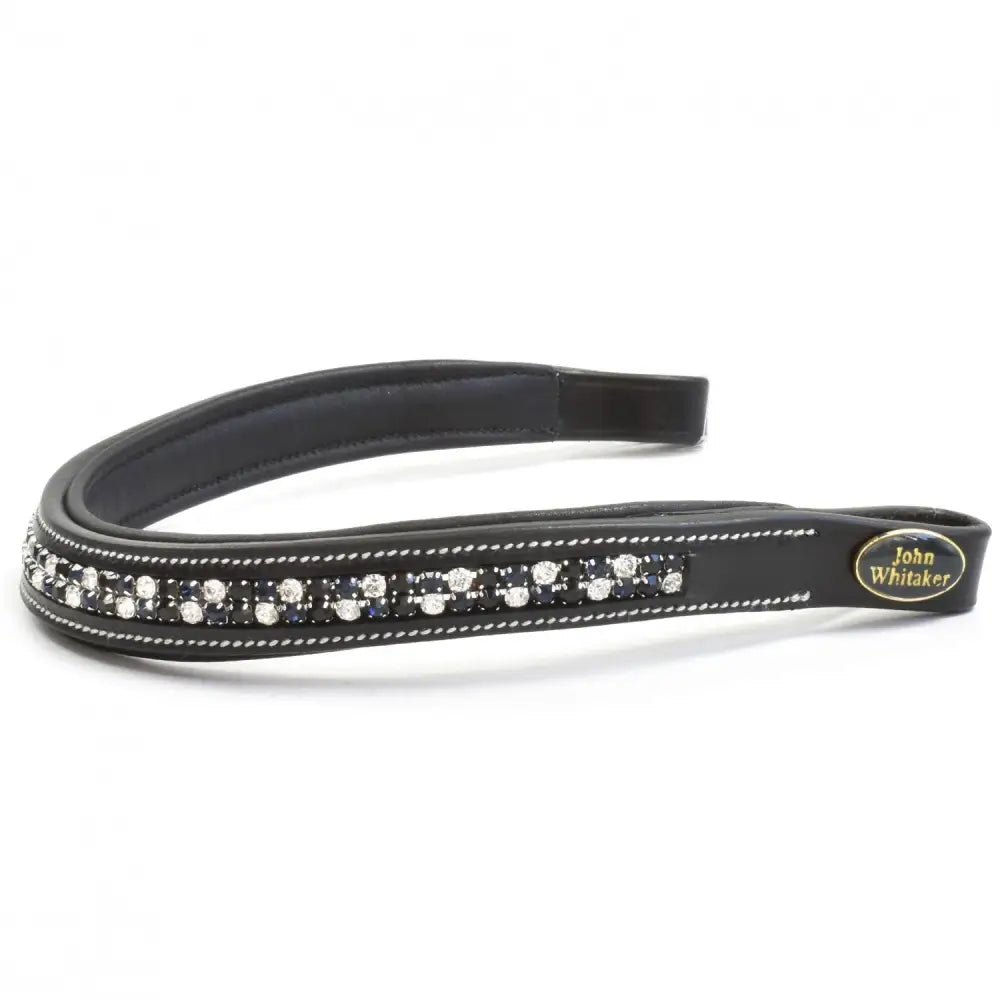 Black leather whitaker bb104 checkerboard browband black with clear and dark blue rhinestones and white stitching
