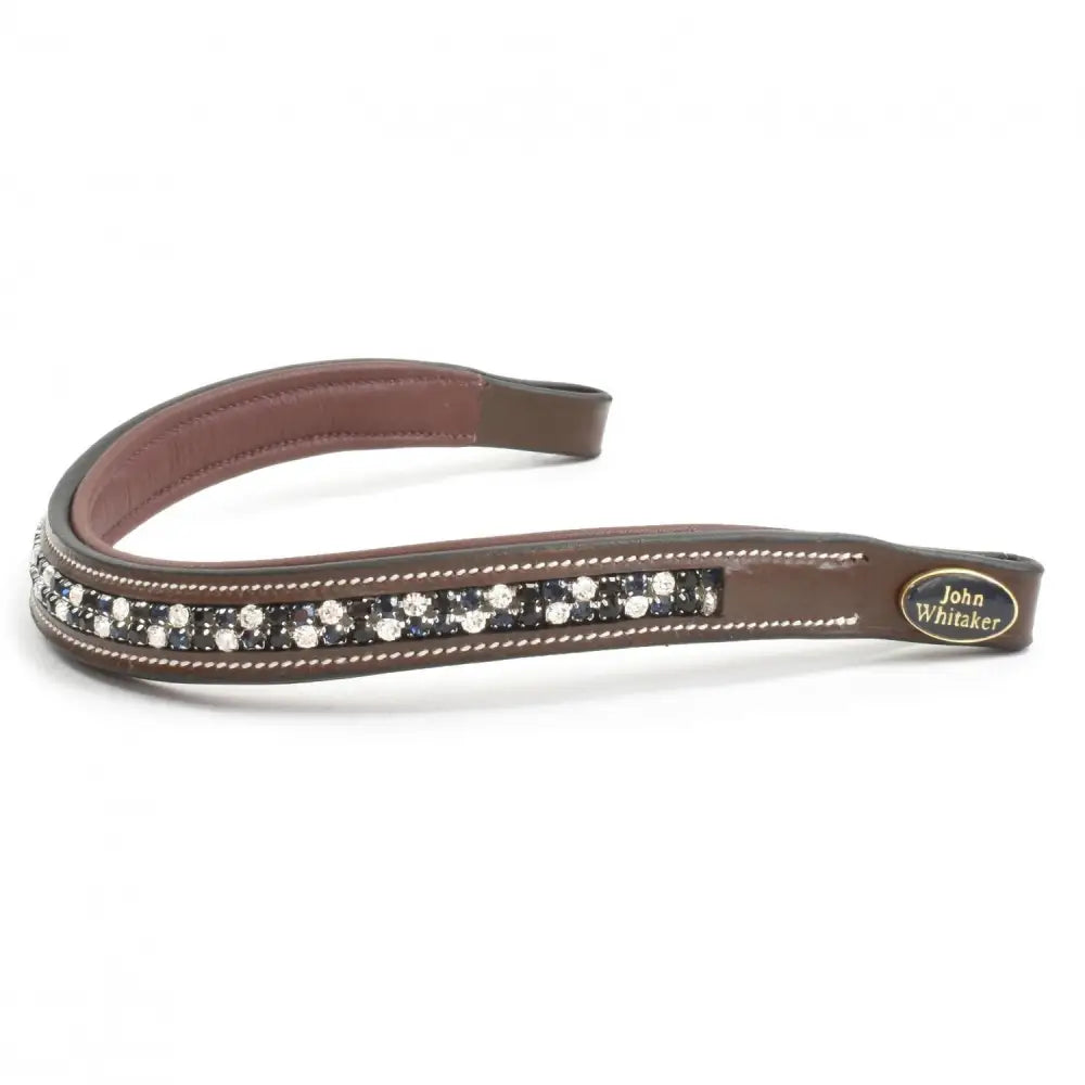 Brown leather whitaker bb104 checkerboard browband havana with clear and dark rhinestones and white stitching