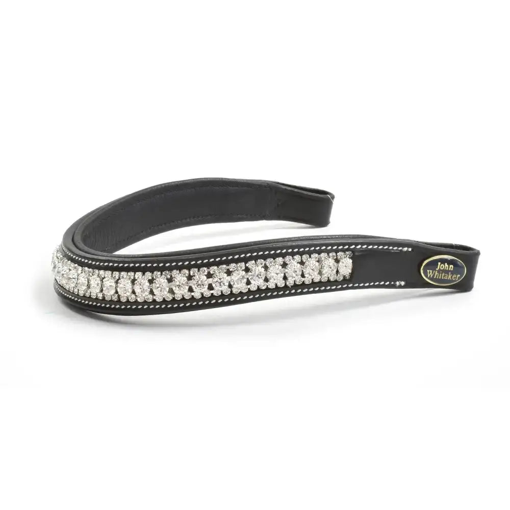 Black leather whitaker bb105 chunky crystal browband with clear rhinestones and john whitaker silver plaque