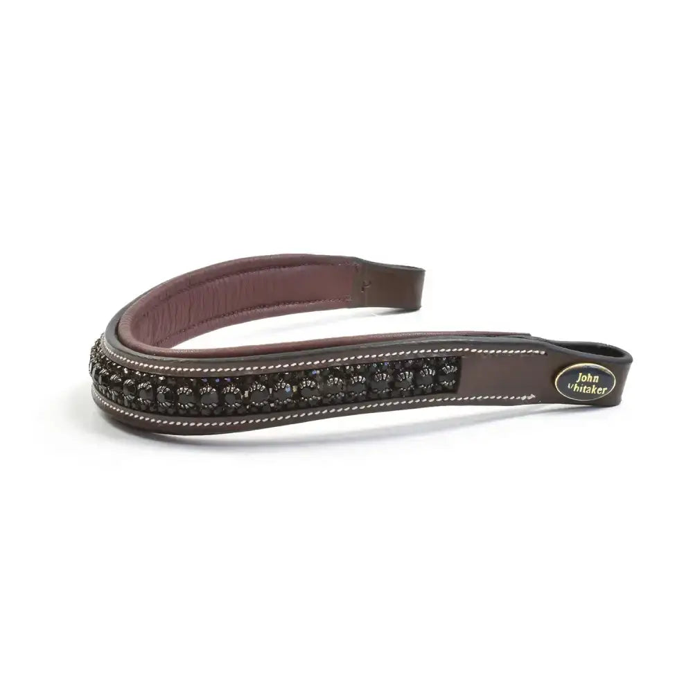 Brown leather whitaker bb105 chunky browband havana black with black rhinestones white stitching and brand tag