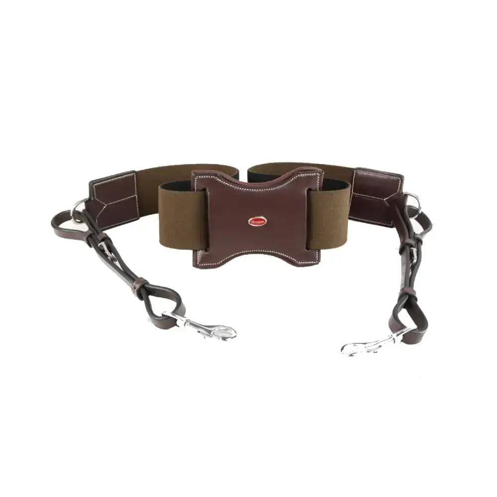 Brown leather horse harness belt with olive green elastic straps and silver hardware in whitaker bp048a eastwood 6cm breastplate