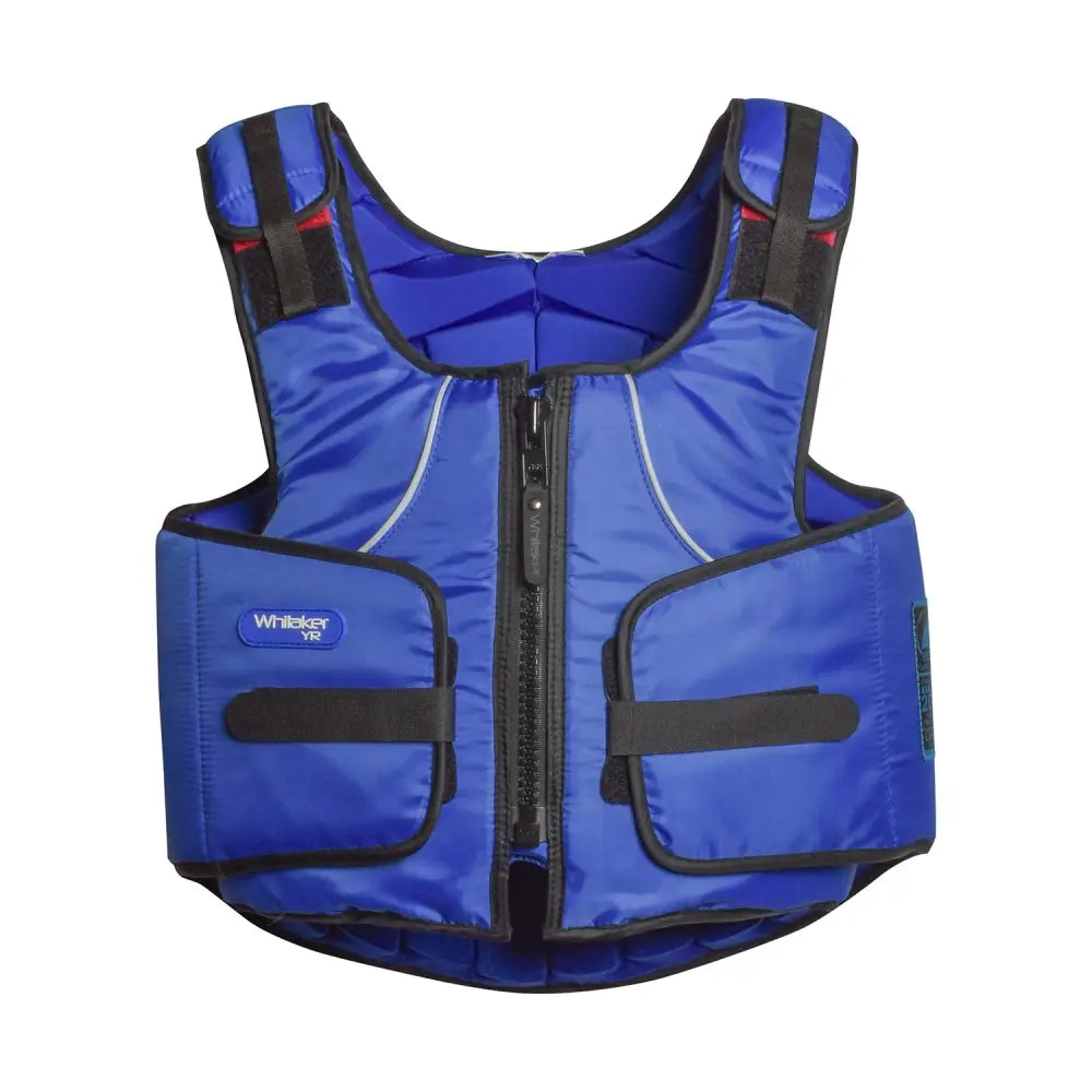 Blue whitaker club young body protector royal with articulated foam panels and adjustable black trim straps