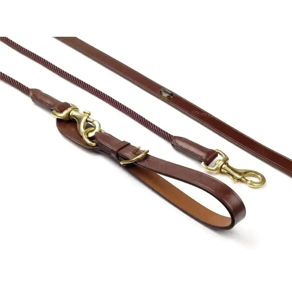 Brown leather draw reins rope with brass hardware by whitaker draw reins for durable training use