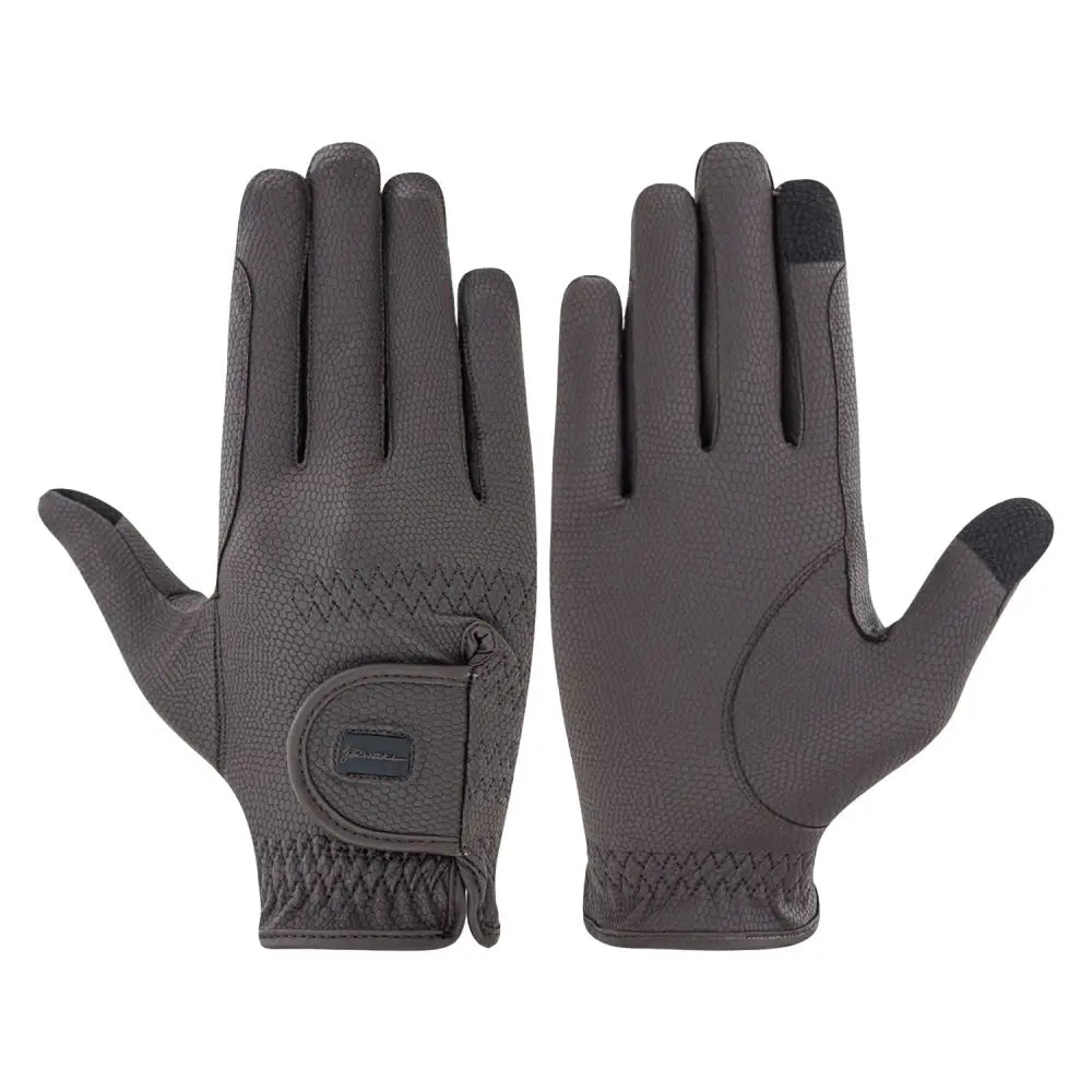 Dark gray whitaker g036 wellington competition gloves brown with textured fabric black fingertips for close contact fit