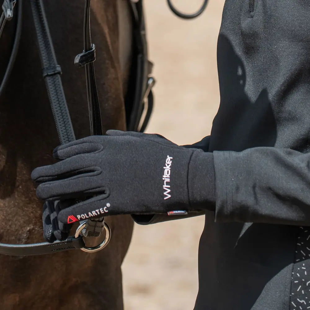 Back view of black whitaker g039 wingate fleece gloves made with polartec for equestrian use fleece gloves black