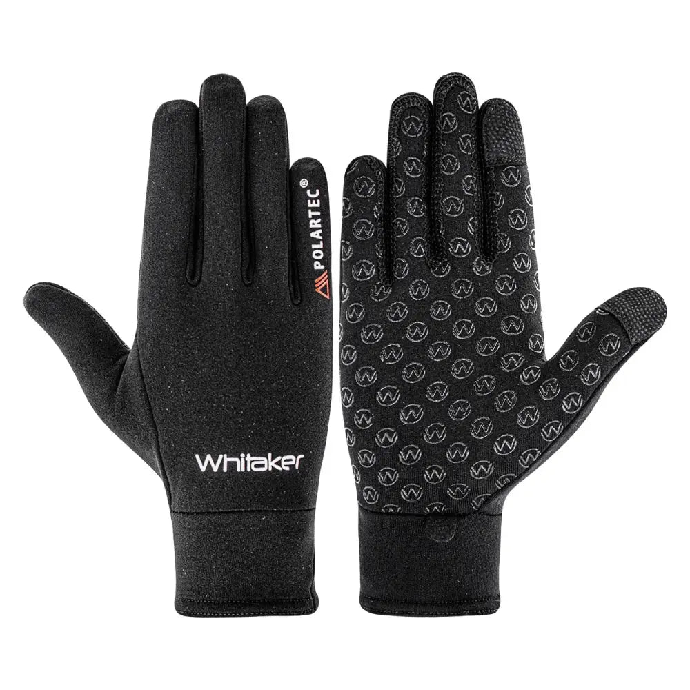 Back of black fleece gloves black whitaker g039 wingate fleece gloves with touchscreen and subtle white logo pattern
